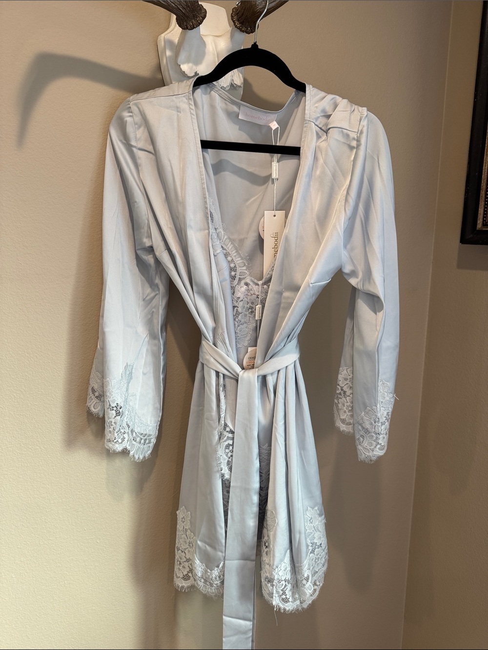 Light Blue Lace-Trim Slip Dress & Robe - Women Intimates & Sleepwear
